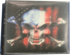 Skull USA Flag Leather Wallet