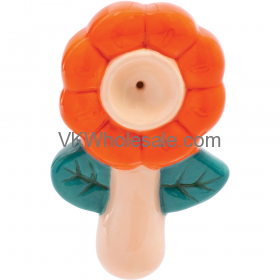 3.5'' Orange Flower Ceramic PIPE - Wacky Bowlz