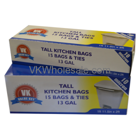 13 GAL Extra Strength Tall KITCHEN Trash Bags - 15 Bags