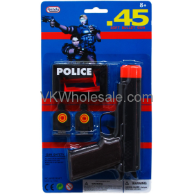 6.5'' 45MM TOY GUN W/RUBBER BULLETS & TARGETS IN BLISTER CARD