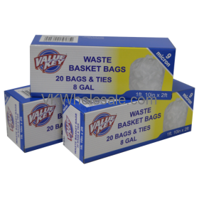 VALUE Key 8 GAL Waste Basket Trash Bags, 20 Count