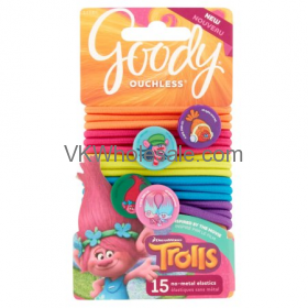 Goody Trolls Braided Ouchless Elastics W/Character CHARMs 15CT