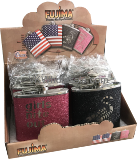 Assorted GLITTER Design Flask for Liquor Display 6oz 8PC