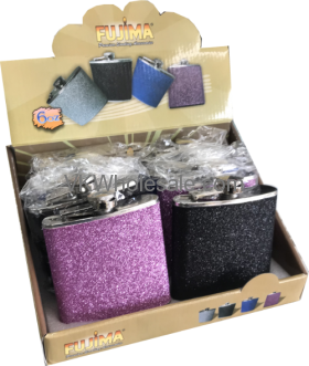 Assorted GLITTER Flasks for Liquor Display 6oz 8PC