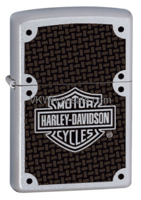 Zippo HARLEY Davidson Satin Chrome Lighter With Carbon Fiber Logo 24025