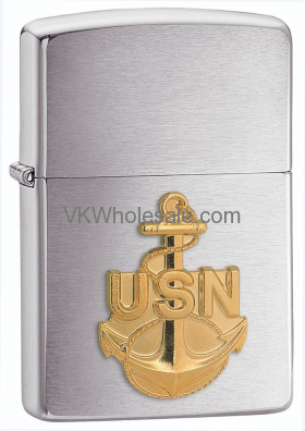 ZIPPO Navy Anchor, Emblem, Brushed Chrome Finish Lighter 280ANC