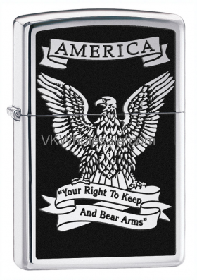 Zippo Lighter: America Eagle, Right to BEAR Arms - High Polish Chrome 28290