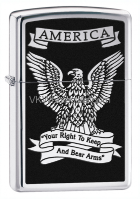 Zippo LIGHTER: America Eagle, Right to Bear Arms - High Polish Chrome 28290