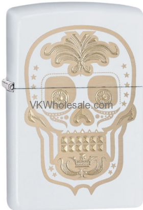 Zippo Choice GOLD Skull Day of the Dead Dia De Los Muertos White Matt 28792