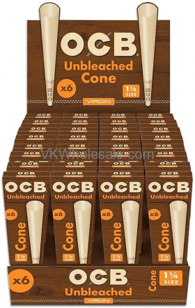 OCB Virgin 1 1/4 Size Cones | Full Box - 32 Packs of 6