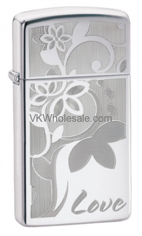 Zippo LIGHTER Love & Flower - Slim, High Polish Chrome 24816