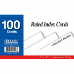 BAZIC 100 Ct. 3" X 5" Ruled White Index Card Wholesale