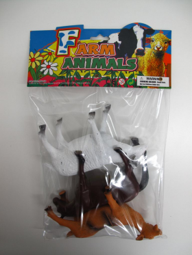 7" 3PC TOY FARM ANIMAL SET IN POLY BAG W/HEADER