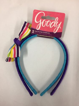 Goody Bow & Stripe Headbands 2pcs Purple & Blue Wholesale