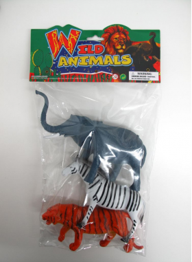 8.5" 3PC TOY WILD ANIMALS IN POLY BAG W/HEADER