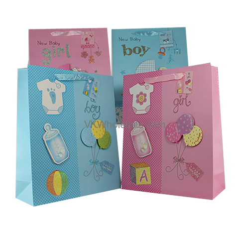 Gift Bags Baby W/Glitter Medium Wholesale, Gift Bags Wholesale