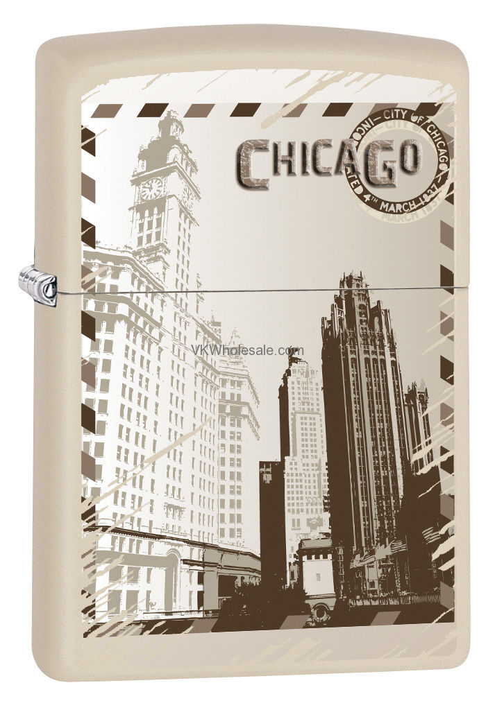 Classic City of Chicago White Matte Z100 Windproof Flint Lighter Lighters Wholesale
