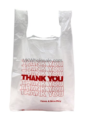 Merry Christmas Happy New Year 1/6 Plastic T-Shirt Bags Handles Medium 100 Qty 