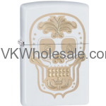 Zippo Choice Gold Skull Day of the Dead Dia De Los Muertos White Matt 28792 Wholesale