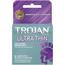 Trojan Ultra Thin Lubricated Condoms - 3 Count, Pack of 6 wholesale