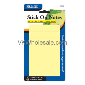 50 ct. 3" x 3" Yellow Stick On Note (4/Pack) wholesale