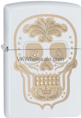 Zippo Choice Gold Skull Day of the Dead Dia De Los Muertos White Matt 28792 Wholesale